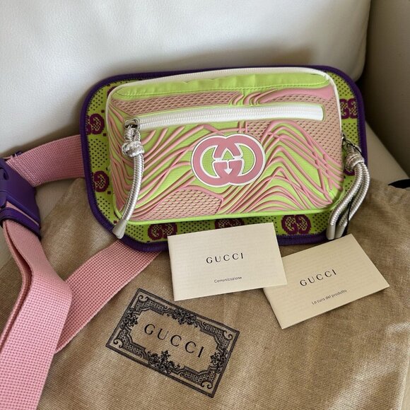 NEW GUCCI BAG BELT SLING LEATHER GG MONOGRAM ‎‎752102 White Multicolor SZ 90 Cm - Picture 1 of 8